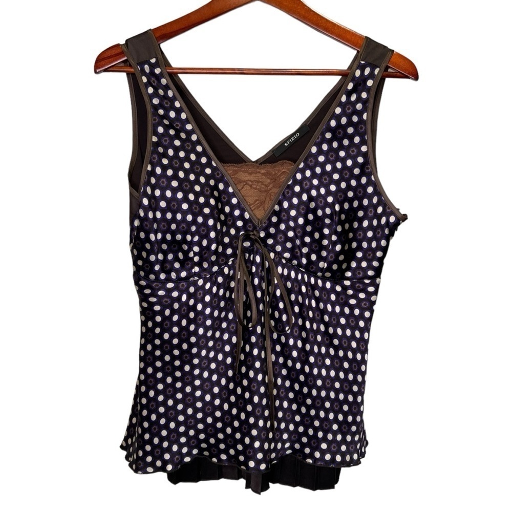 Sfizio Vneck Satin Sleeveless Blouse Polka Dot